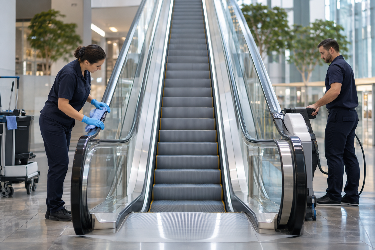 Nettoyage main courante escalator : Expertise hygiène et entretien